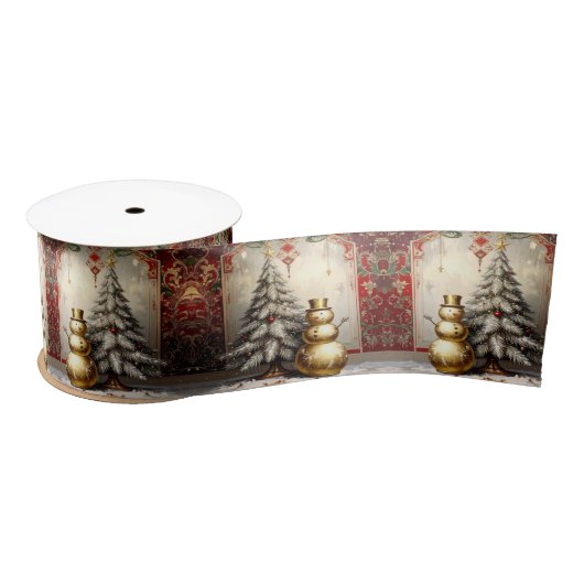 Gold Snowman Christmas Tree Holiday Satin Satijnen Lint (Spoel)