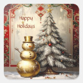 Gold Snowman Christmas Tree Holiday Sticker (Voorkant)