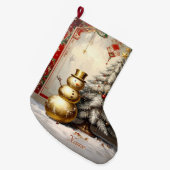 Gold Snowman Christmas Tree Holiday Stocking Grote Kerstsok (Voorkant (Hangend))