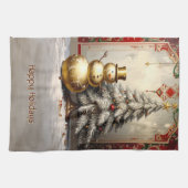 Gold Snowman Christmas Tree Holiday Theedoek (Horizontaal)