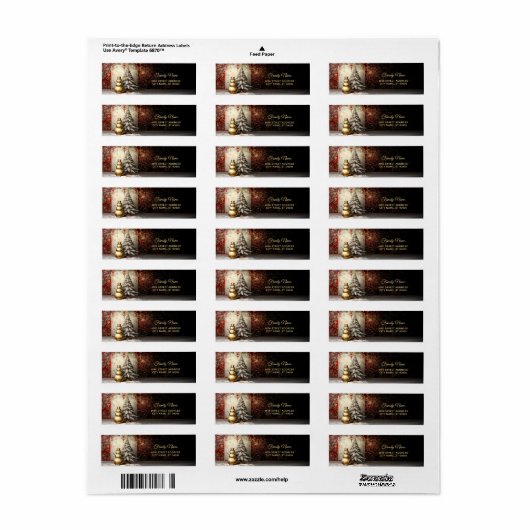 Gold Snowman Christmas Tree Return Address Label (Full Sheet)