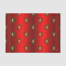 Gold Snowman in Wreaths Red Tissuepapier