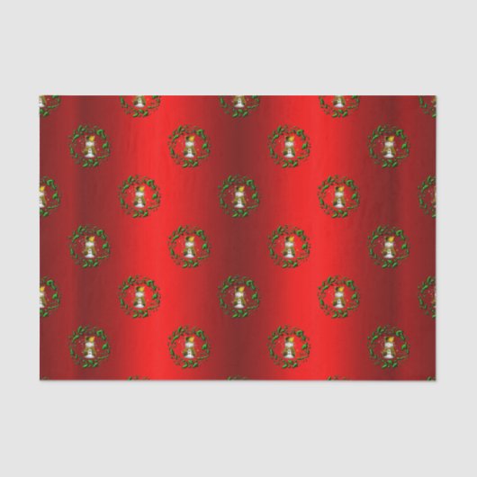 Gold Snowman in Wreaths Red Tissuepapier (Voorkant)