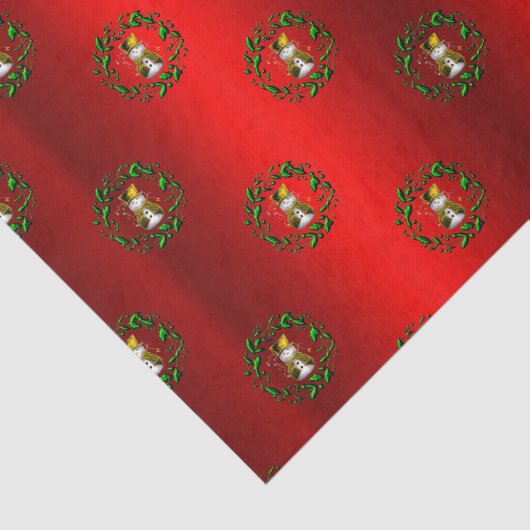 Gold Snowman in Wreaths Red Tissuepapier (Detail)