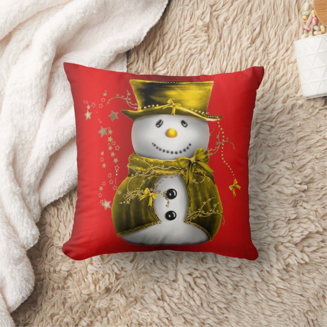 Gold Snowman op Red Kussen (Deken)