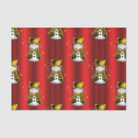 Gold Snowman op Red Tissuepapier (Voorkant)