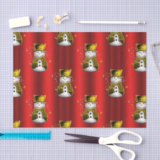 Gold Snowman op Red Tissuepapier (Craft)