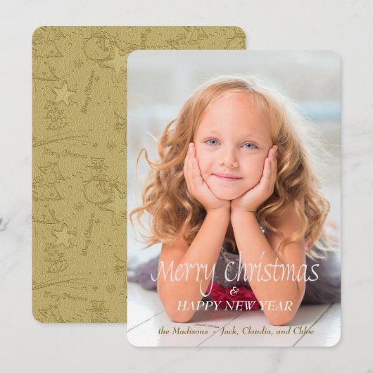 Gold Snowman Scribble-fotokerstkaart Feestdagenkaart (Voorkant / Achterkant)