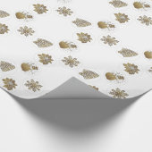 Gold Snowman, Sneeuwvlok, Boom en Poinsetta Cadeaupapier (Hoek)