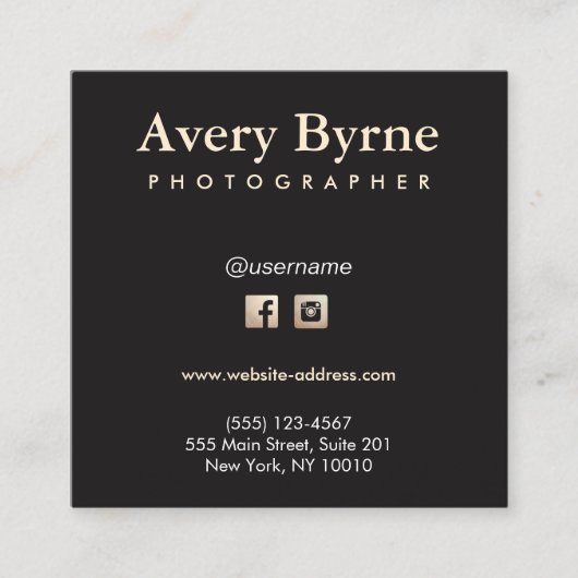 Gold Social Media Icons Black Square Visitekaartje (Voorkant)