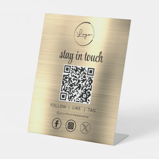 Gold Social Media QR Code Business Logo Reclamebord Met Voetstuk (Voorkant)