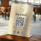 Gold Social Media QR Code Business Logo Reclamebord Met Voetstuk