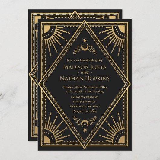 Gold Solar Gothic Elegant Tarot Card Weddenschap Kaart (Voorkant / Achterkant)