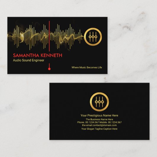 Gold Sound Frequency Lightning Studio Engineer DJ Visitekaartje (Voorkant / Achterkant)