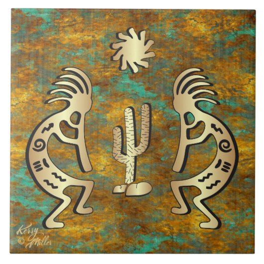 Gold Southwest Kokopelli Ceramic Tegel Tegeltje (Voorkant)