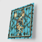 Gold Southwest Kokopelli en Sun Clock Vierkante Klok (Hoek)