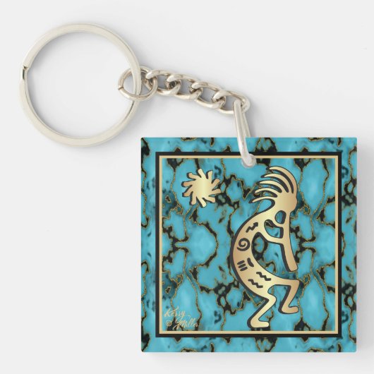 Gold Southwest Kokopelli-Sleutelhanger Sleutelhanger (Voorkant)