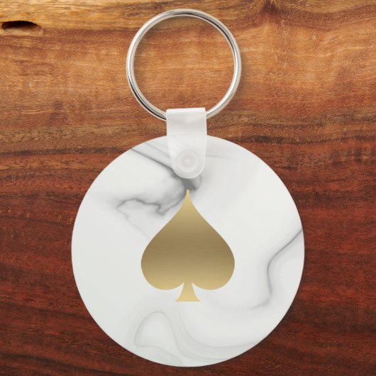 Gold Spade Symbol Marble Pattern Sleutelhanger (Voorkant)