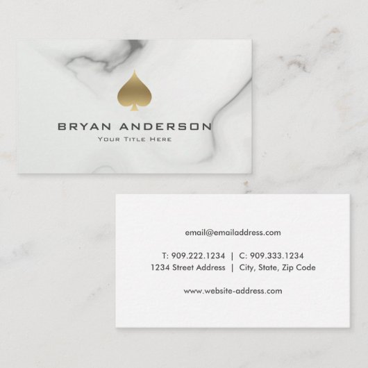 Gold Spade Symbool Marble Pattern Visitekaartje (Voorkant / Achterkant)