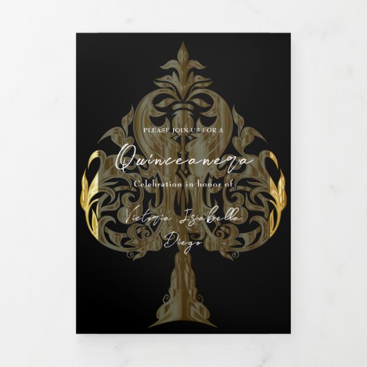 Gold Spades Foto Quinceanera Party Uitnodiging (Cover)