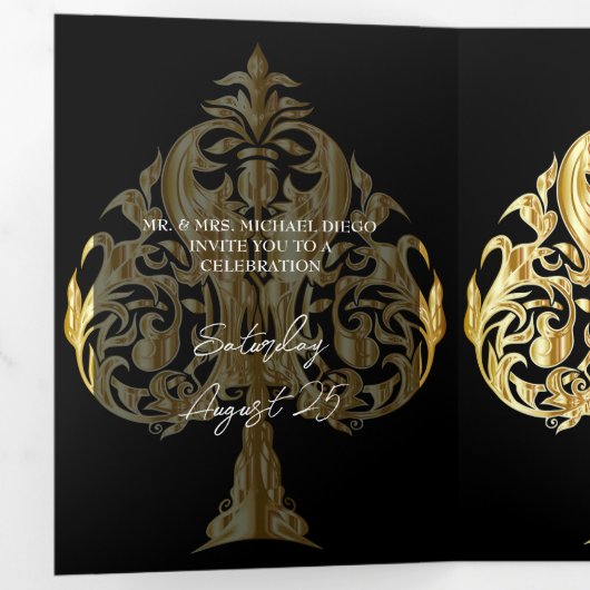 Gold Spades Foto Quinceanera Party Uitnodiging (Binnenzijde eerst)