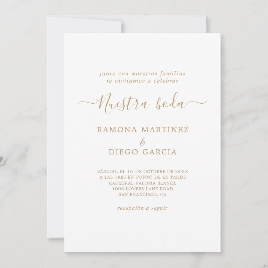 Gold Spain Nuestra Boda Invitation Kaart (Voorkant)