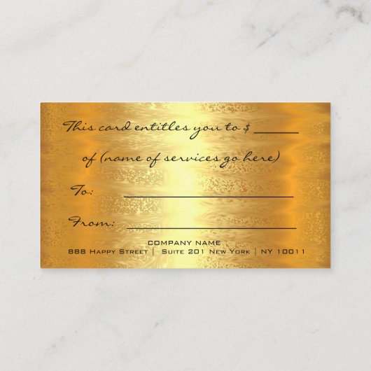 Gold Spark Gift Certificate Makeup Beauty Drivers Afsprakenkaartje (Achterkant)