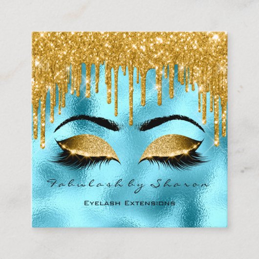 Gold Spark Makeup Artist Lashes Logo Blue Vierkante Visitekaartje (Voorkant)