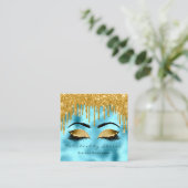 Gold Spark Makeup Artist Lashes Logo Blue Vierkante Visitekaartje (Staand voorkant)