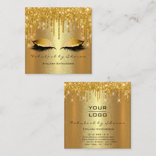 Gold Spark Makeup Artist Lashes Logo Luxury Vierkante Visitekaartje (Voorkant / Achterkant)