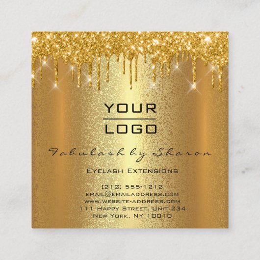 Gold Spark Makeup Artist Lashes Logo Luxury Vierkante Visitekaartje (Achterkant)