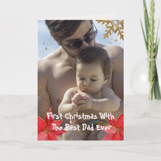 Gold Spark Tree Star 1e Kerstmis Beste Papa Foto Feestdagen Kaart (Voorkant)