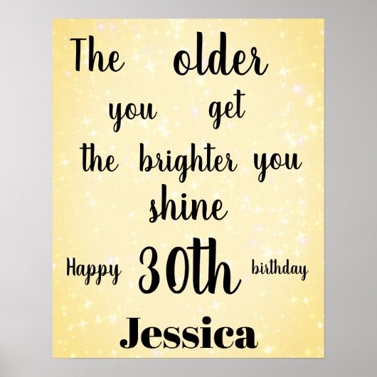 Gold sparkle 30th Birthday Name Poster (Voorkant)