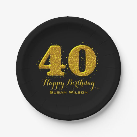 Gold Sparkle 40th Celebration Papieren Bordje (Voorkant)