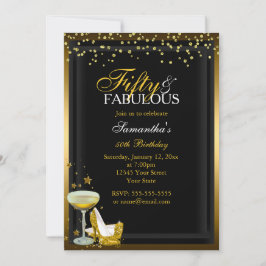 Gold Sparkle 50 Fabulous Birthday Invitation Kaart