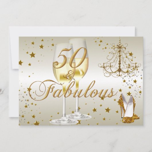 Gold Sparkle 50 & Fabulous Birthday Invitation Kaart (Voorkant)