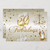 Gold Sparkle 50 & Fabulous Birthday Invitation Kaart (Voorkant / Achterkant)