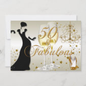 Gold Sparkle 50 & Fabulous Birthday Invitation Kaart (Voorkant)
