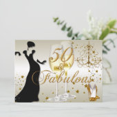 Gold Sparkle 50 & Fabulous Birthday Invitation Kaart (Staand voorkant)