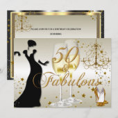 Gold Sparkle 50 & Fabulous Birthday Invitation Kaart (Voorkant / Achterkant)