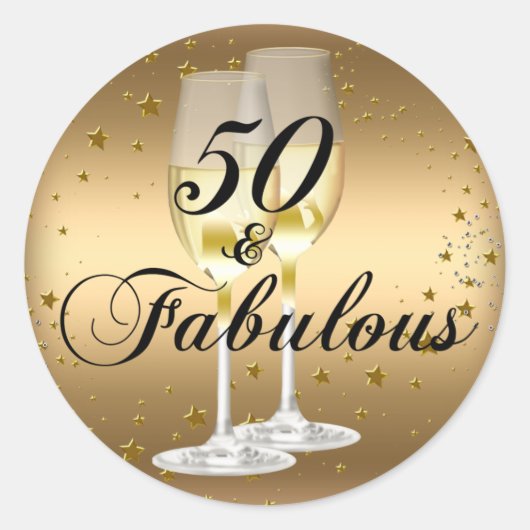 Gold Sparkle 50 & Fabulous Birthday Sticker (Voorkant)