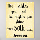Gold sparkle 50th Birthday Name Poster (Voorkant)