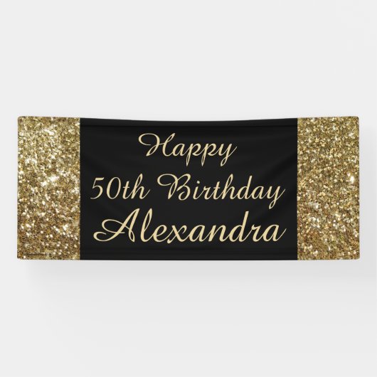 Gold Sparkle 50th Birthday Party Banner (Horizontaal)