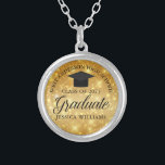 Gold Sparkle Afstuderen aangepaste grafische 2023- Zilver Vergulden Ketting<br><div class="desc">Elegant faux goudsparkle afstuderen ketting cadeau voor een middelbare school of college afstuderen met je eigen schoolnaam en klas in het midden. Personaliseer dit chic,  modern afstuderen accessoire.</div>
