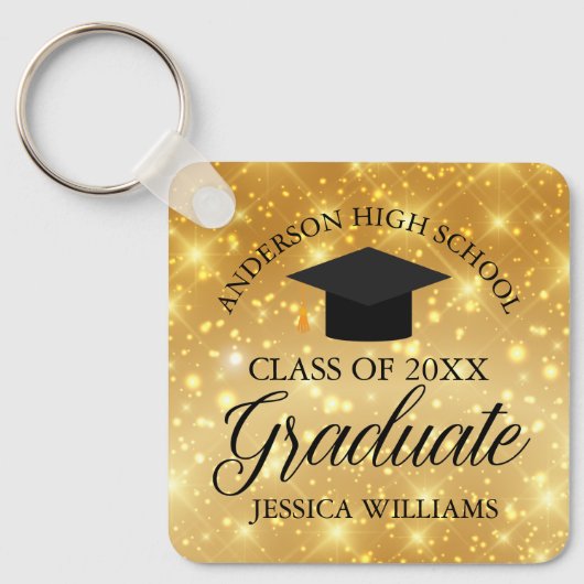 Gold Sparkle Afstuderen Chic Gepersonaliseerd Afst Sleutelhanger (Voorkant)
