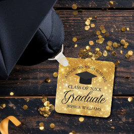 Gold Sparkle Afstuderen Chic Gepersonaliseerd Afst Sleutelhanger