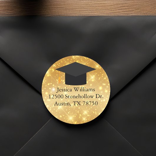 Gold Sparkle Afstuderen Chic Retouradres Ronde Sticker