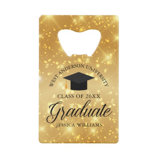 Gold Sparkle Afstuderen Custom 2023 Graduation Par Creditkaart Flessenopener (Voorkant)