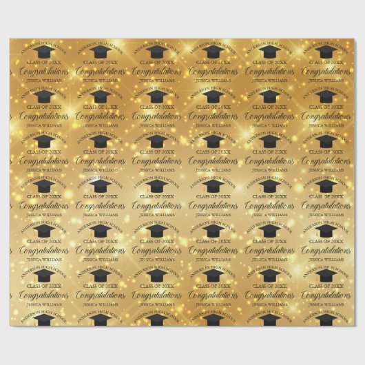 Gold Sparkle Afstuderen Elegant Custom Afstuderen Cadeaupapier (Vlak)