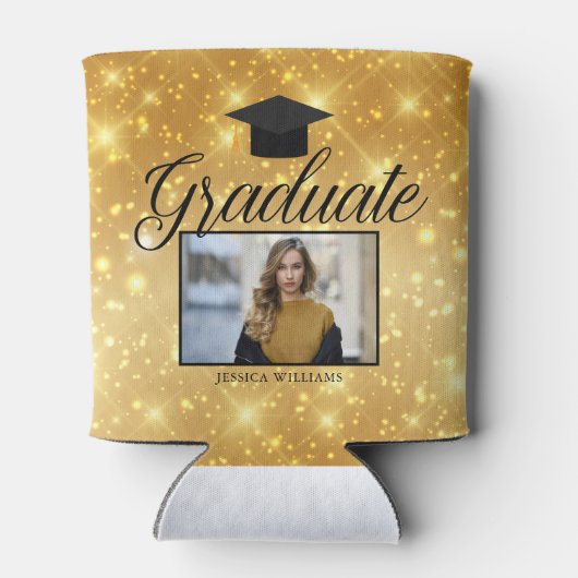 Gold Sparkle-Afstuderen Foto Chic Custom Party Blikjeskoeler (Achterkant)